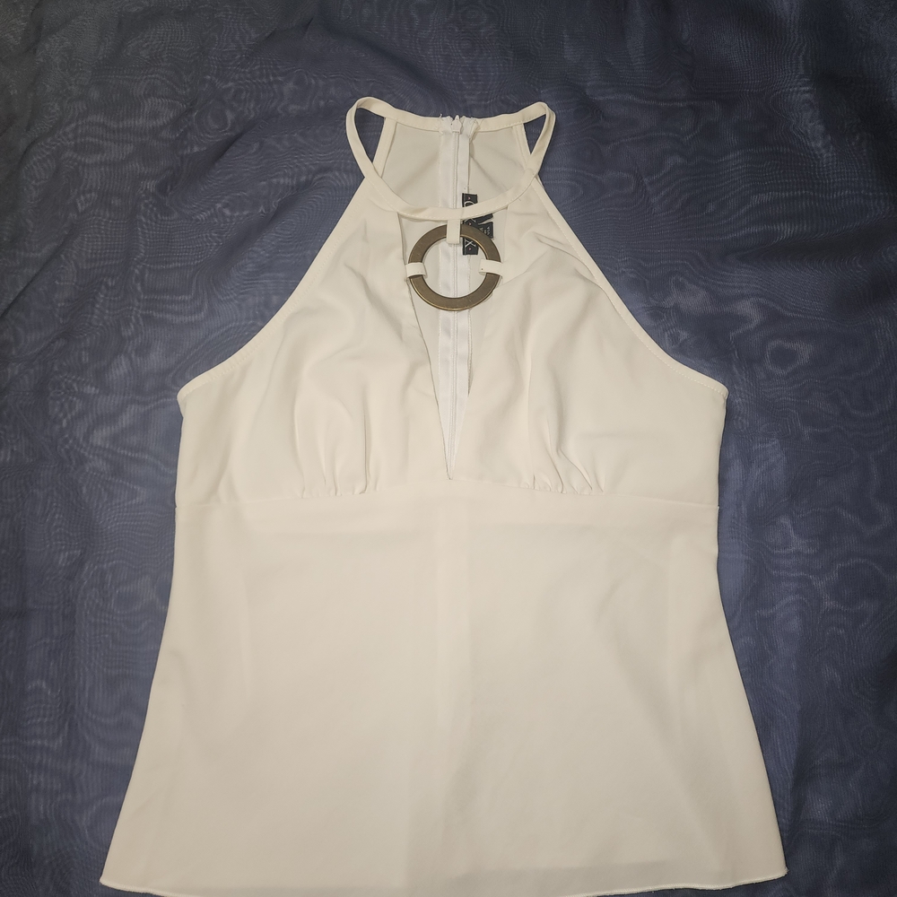 XOXO Ivory Halter Top with Bronze Ring